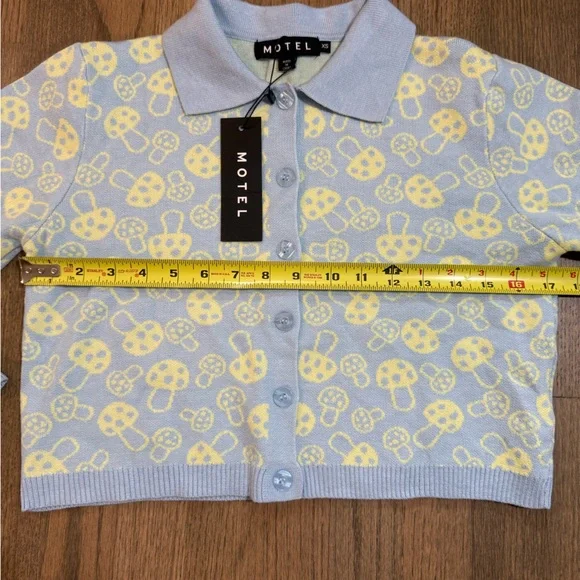 NEW Motel Rocks Baby Shroom Cropped Cardigan-Baby Blue/Yellow-Size XS - Picture 4 of 8